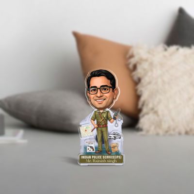 Personalized Indian Police Service Caricature for Car Dashboard Gift for Police Officers, IPS Aspirants Retirement or Birthday Gift for IPS Officer Solar Powered Moving Head